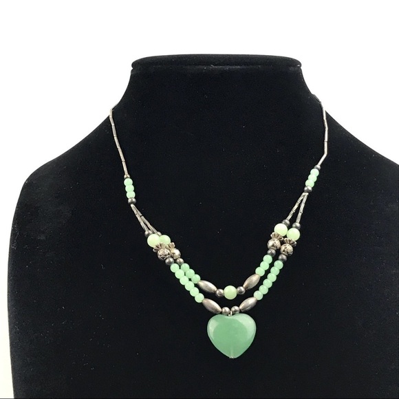 Vtg Native Sterling Silver Jade Heart Necklace - Picture 1 of 7
